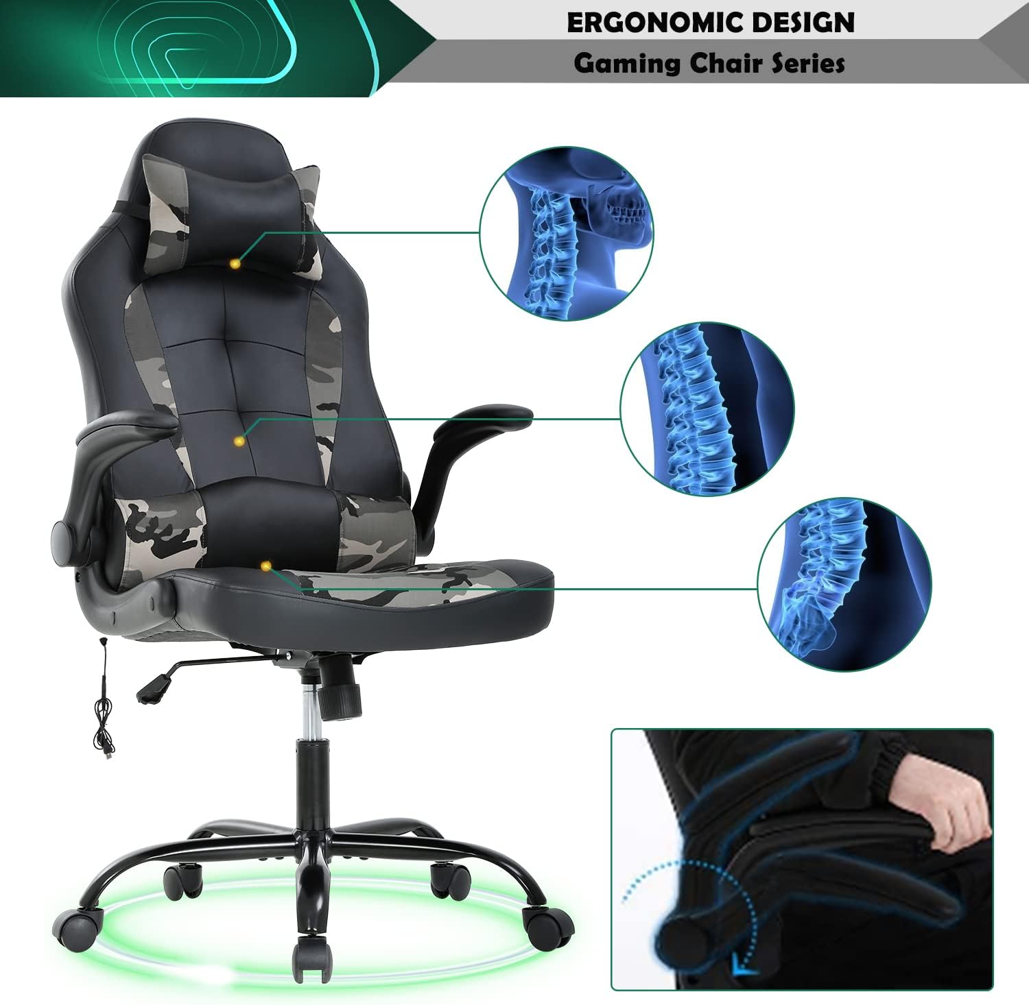 Silla ergonómica para videojuegos, silla de escritorio de oficina con respaldo...