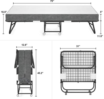 Karcog Cama plegable, cama plegable con colchón para adultos, funda de...