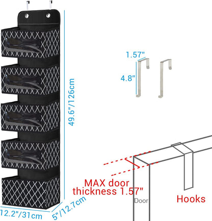 Organizador para colgar sobre la puerta con 5 compartimentos grandes, plegable,