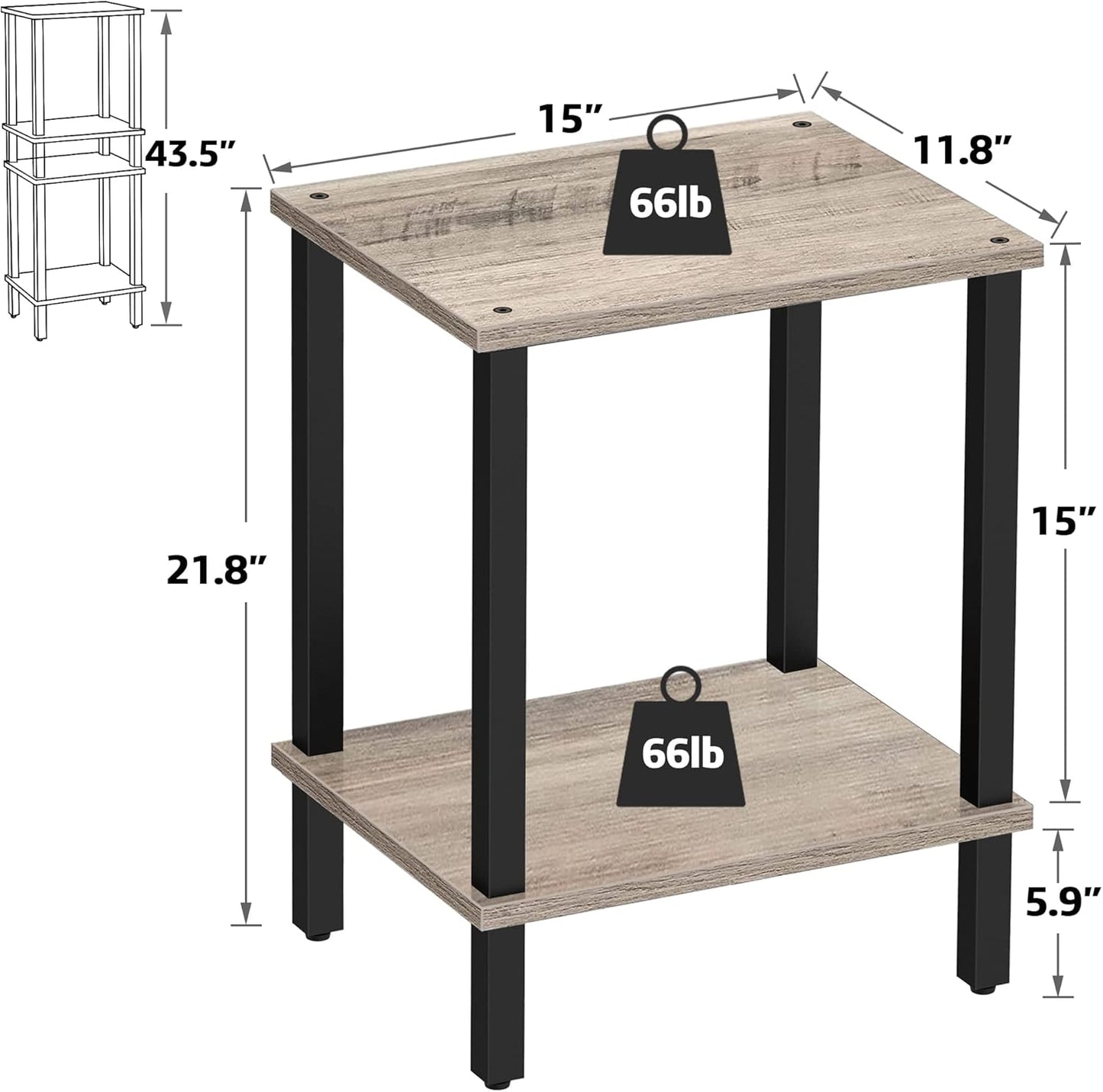 Mesa auxiliar, mesa auxiliar, mesita de noche, estante de almacenamiento de 2