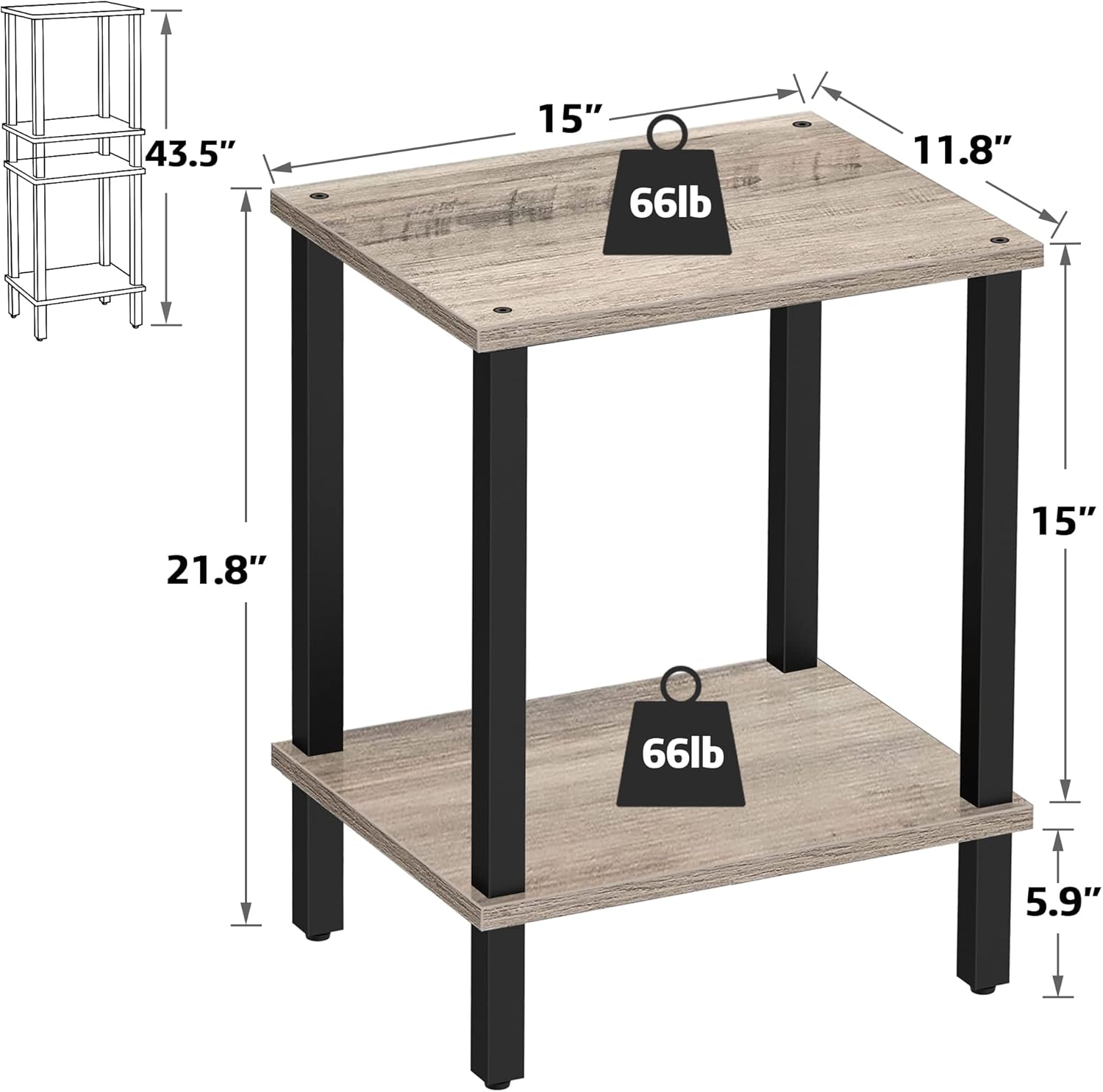 TUTOTAK TB01BG034 - Mesa auxiliar, mesita de noche con estante de...