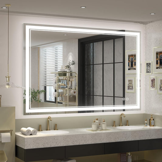 OKPAL Espejo de baño LED de 48 x 36 pulgadas, espejo de baño grande iluminado,...