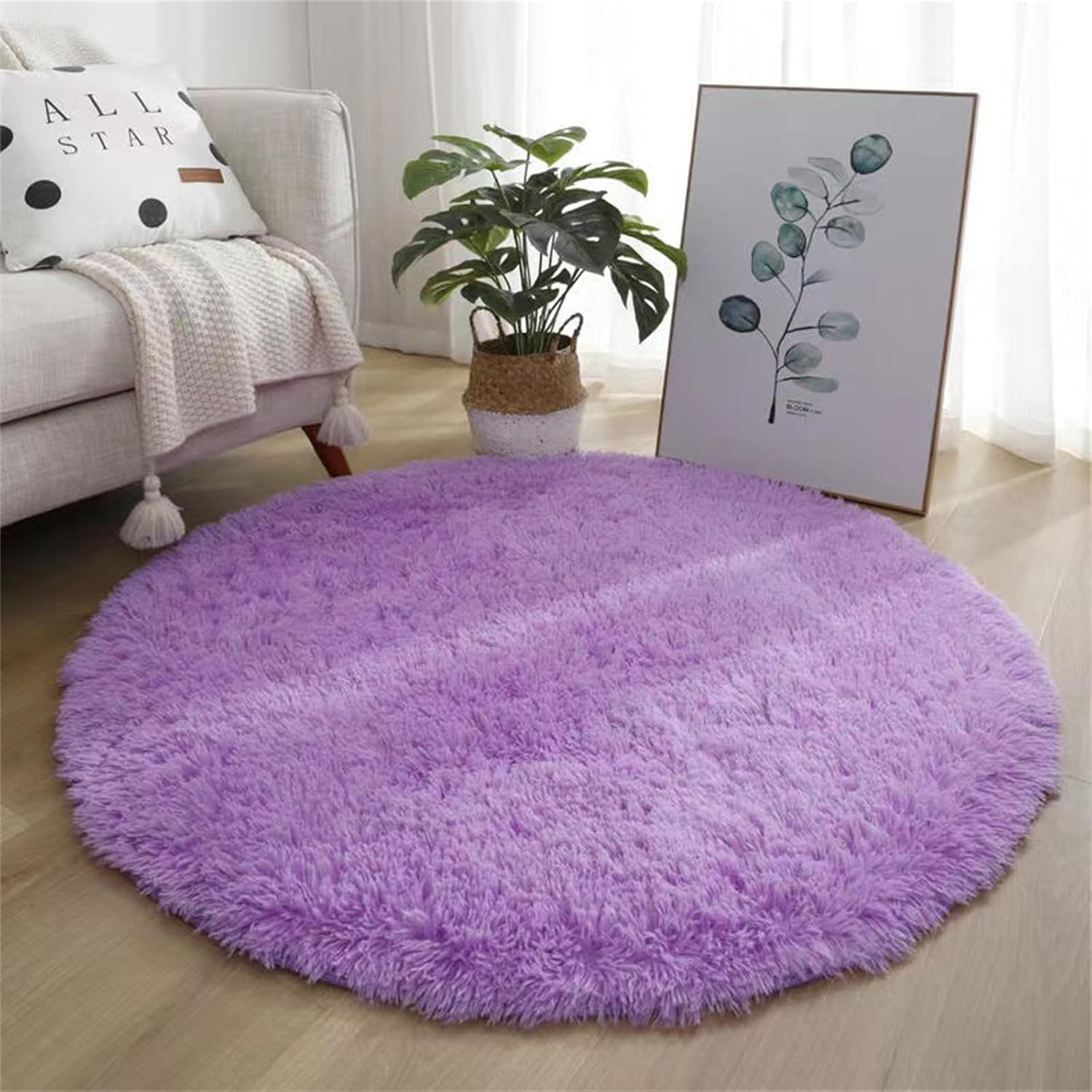 Alfombra redonda morada de 4 pies para dormitorio, habitación de niños y niñas,...