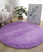 Alfombra redonda morada de 4 pies para dormitorio, habitación de niños y niñas,...