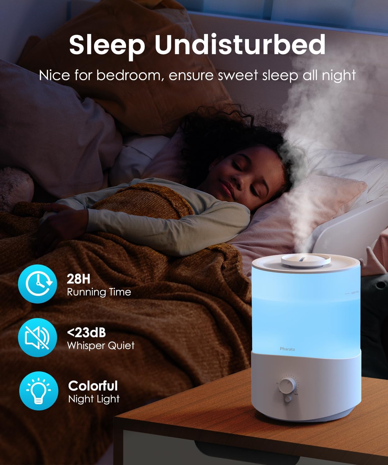 Pharata Humidificadores para dormitorio y hogar, humidificador de niebla fría...