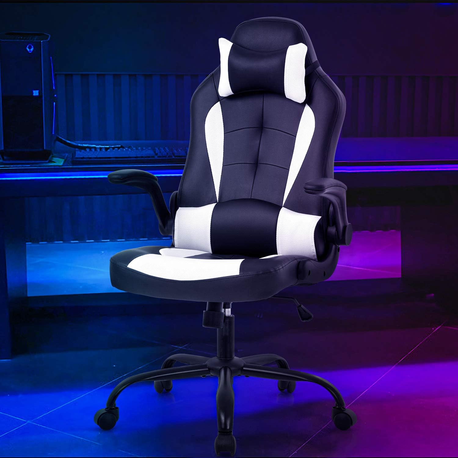Silla para PC y jugar videojuegos con estilo de carreras. Silla ejecutiva de...