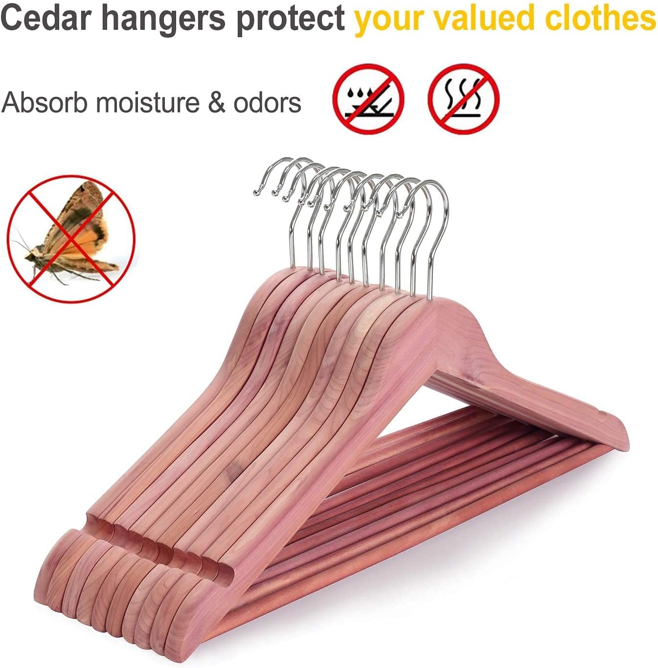 Perchas de madera de cedro rojo americano, paquete de 30 perchas para armario,