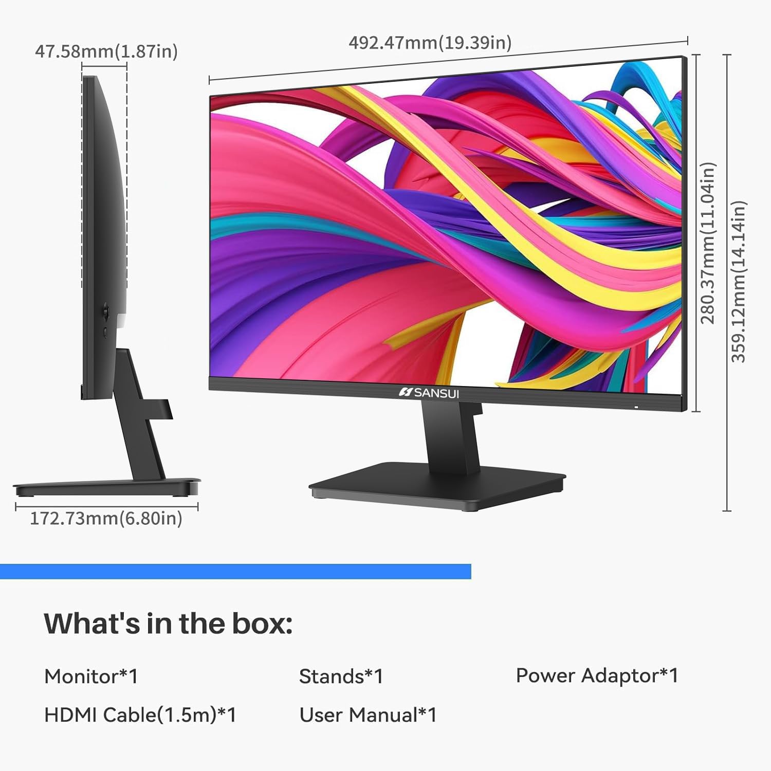SANSUI Monitor de 22 pulgadas IPS Panel 1080p FHD 75Hz Monitor de computadora...
