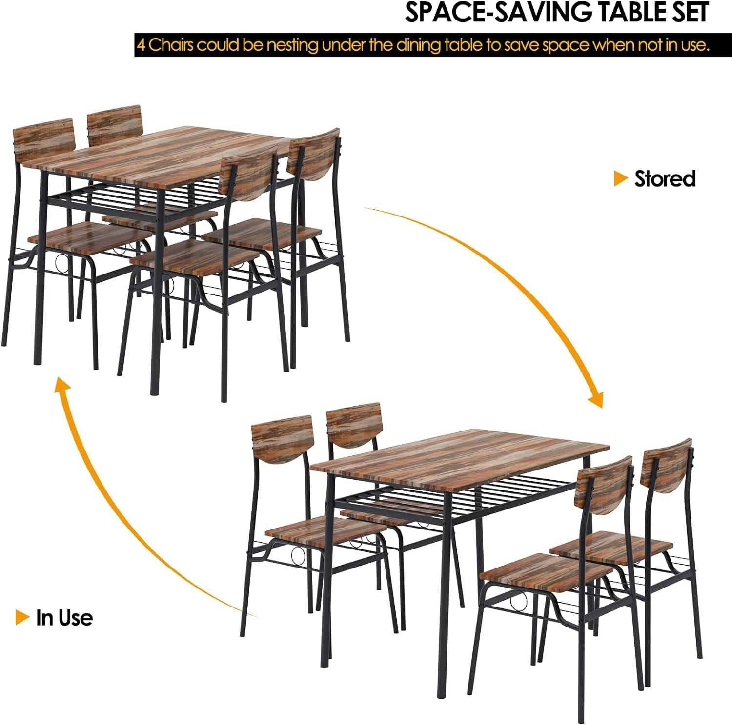 Juego de mesa de comedor de 5 piezas, mesa y 4 sillas para 4 personas con