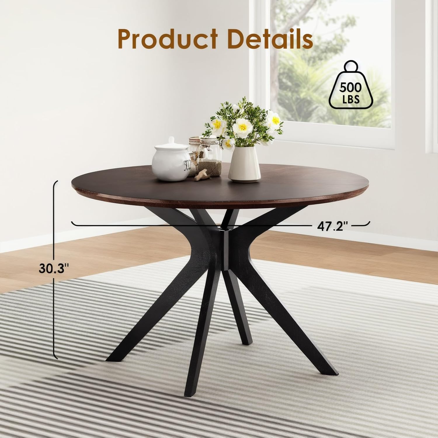 Soohow Mesa de comedor redonda de 47.2 pulgadas para 4-6 personas, mesa de...