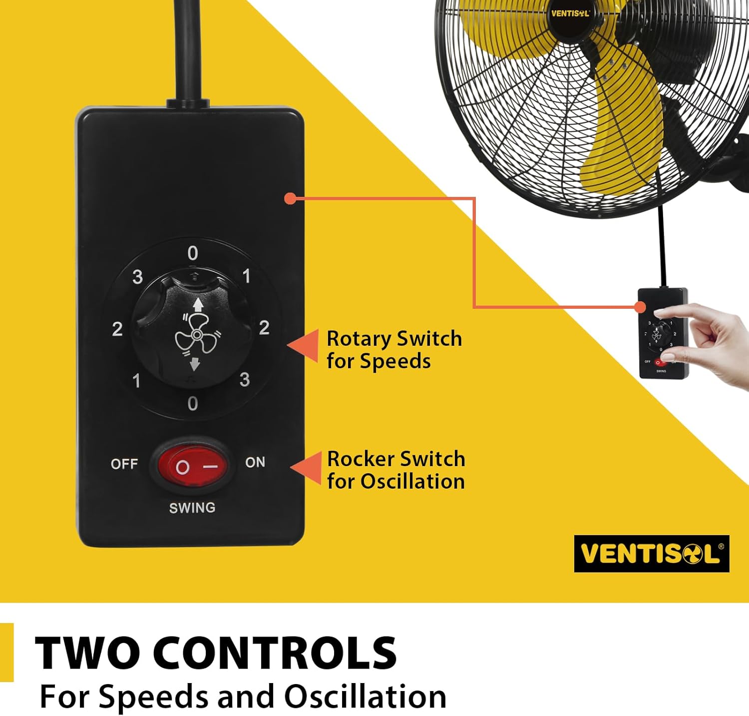VENTISOL Ventilador oscilante de alta velocidad de 18 pulgadas, 3 velocidades,...