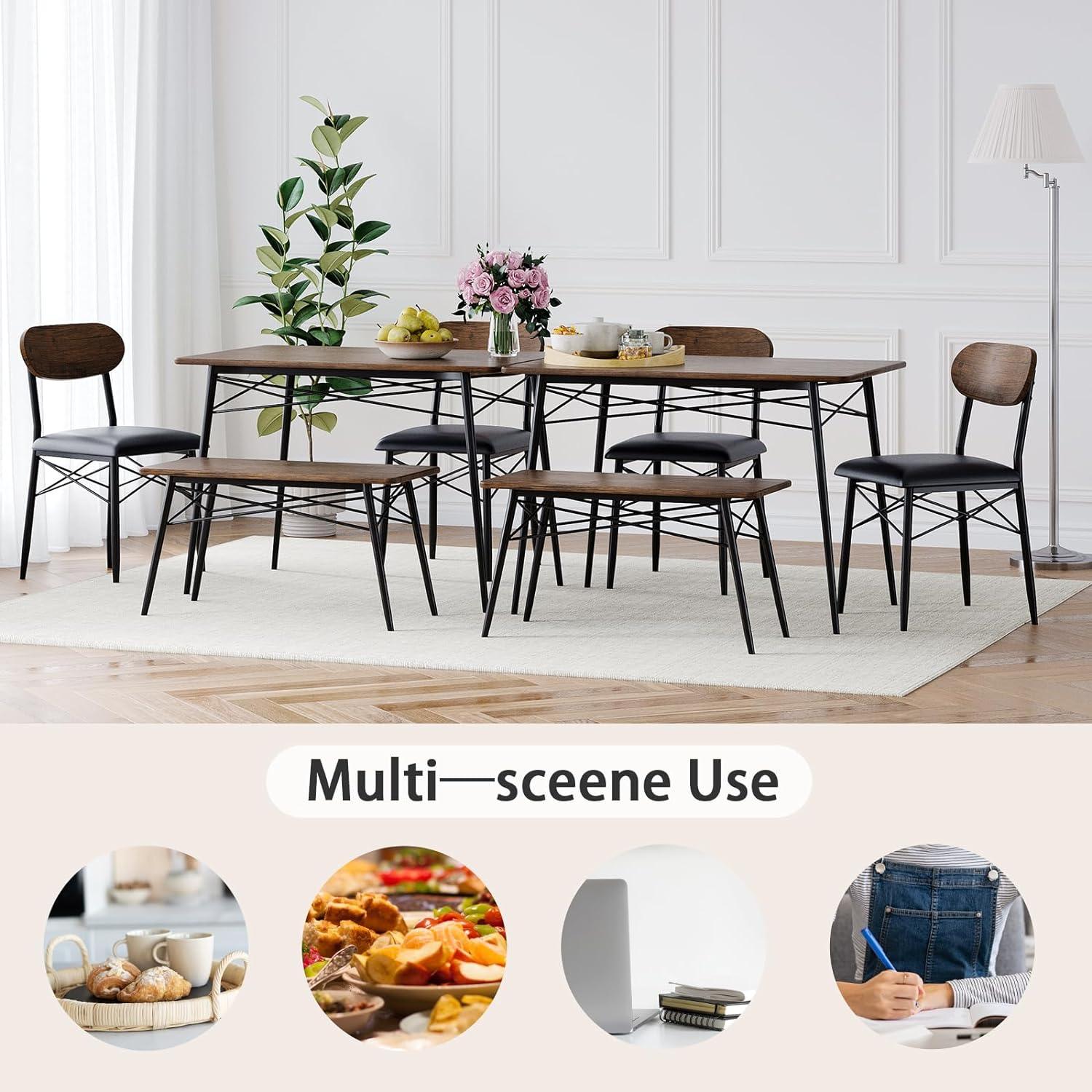 Juego de mesa de comedor para 4, mesa de cocina de 4 piezas con sillas y banco,