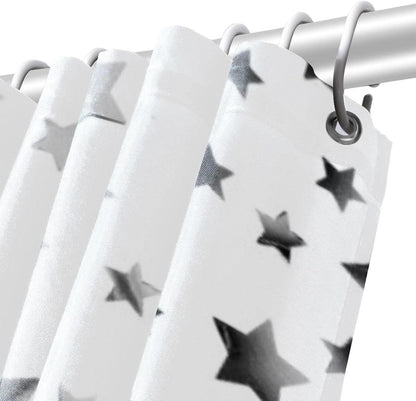 Cortina de ducha con estrellas grises, impermeable, lavable, juego de cortinas