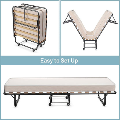 Cama plegable con colchón, cama plegable portátil con colchón de espuma