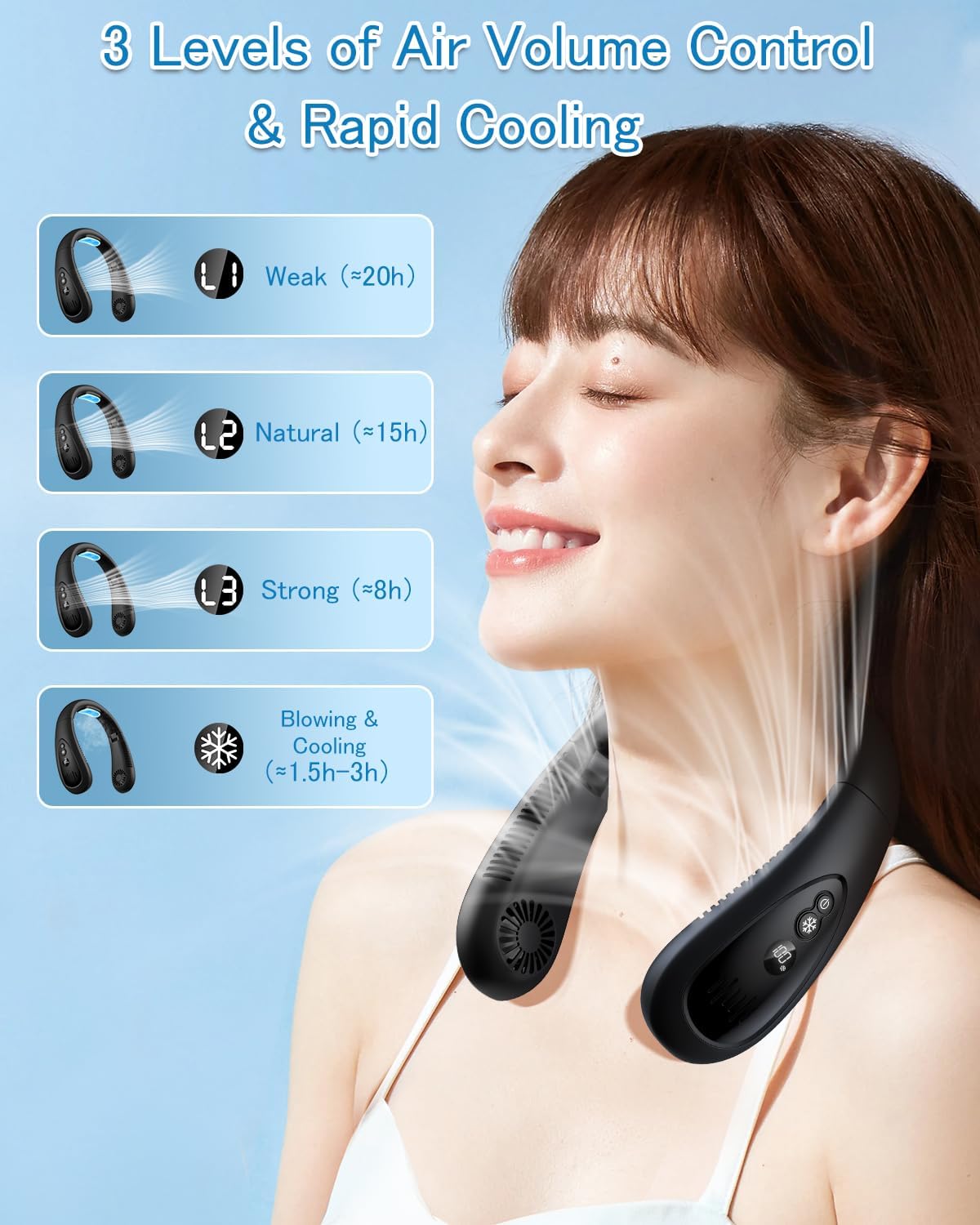 Aire acondicionado de cuello, ventilador de cuello portátil de 5000 mAh con...