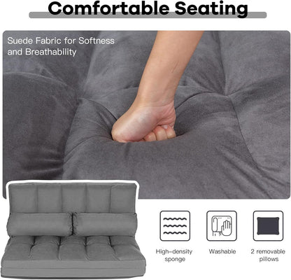 Sofá de suelo con 2 almohadas, sofá cama plegable ajustable de 6 posiciones con