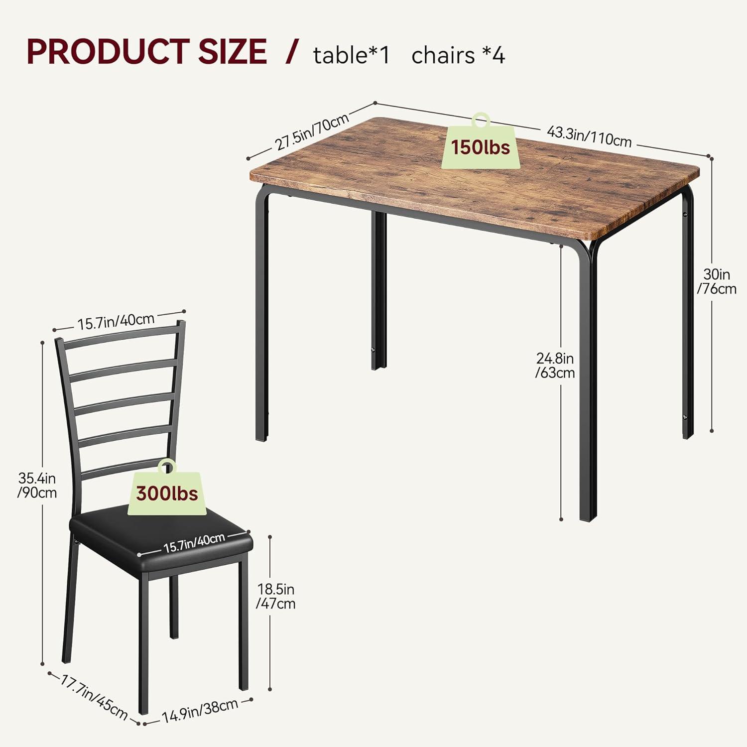 IDEALHOUSE Juego de mesa de comedor para 4, mesa de cocina y sillas para 4,