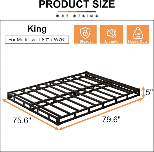 EMODA Base de cama King Box Spring de 5 pulgadas, base de colchón de metal