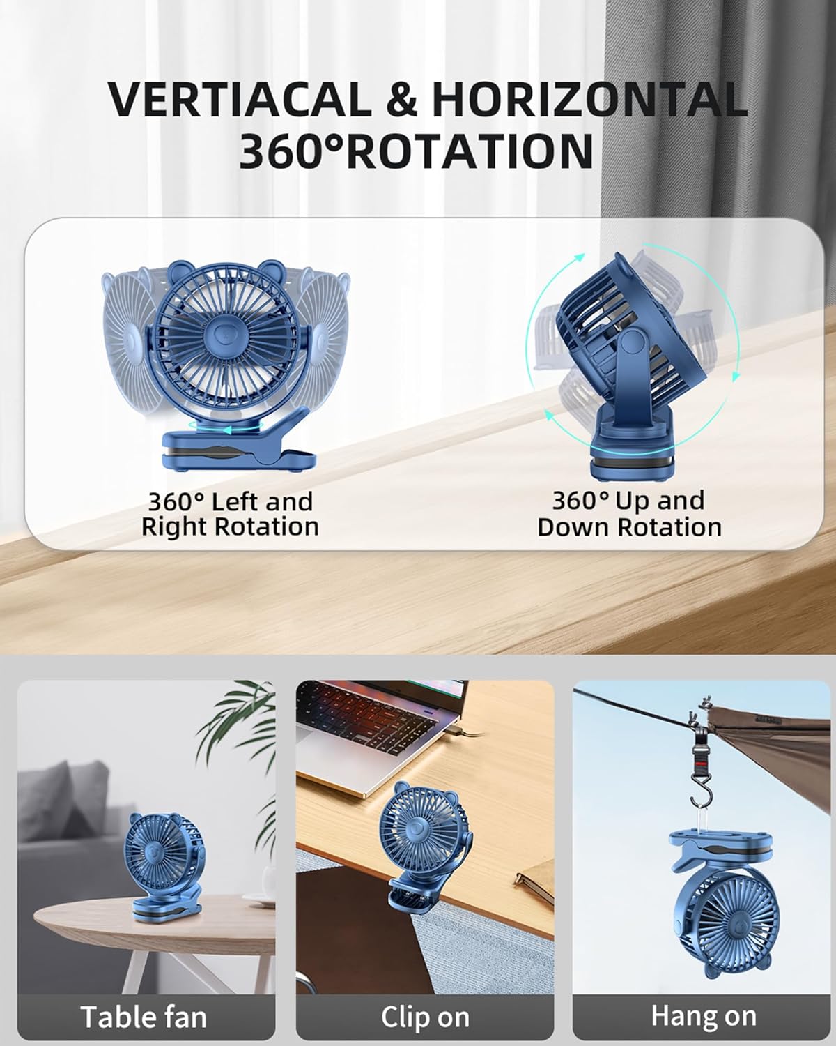 Ventilador de clip, ventilador portátil recargable con batería de 2000 mAh,...