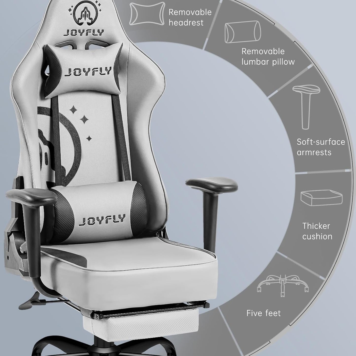 JOYFLY Silla para videojuegos, silla ergonómica para juegos con reposapiés,...