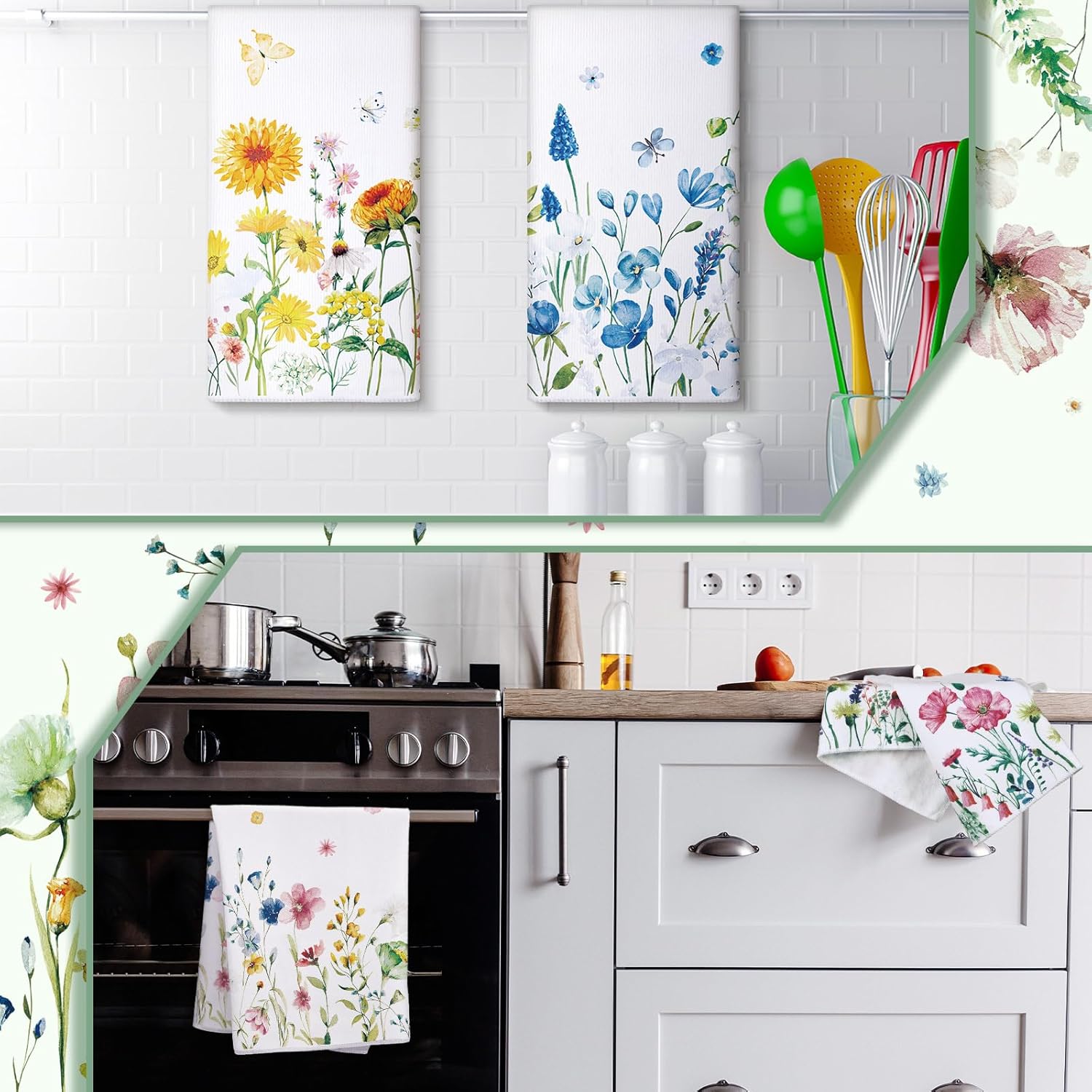 Geyoga 6 paños de cocina florales de Navidad, flamenco, toallas de mano,...