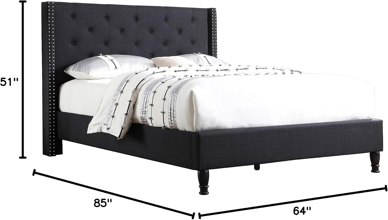 Premiere Classics de Life Home. Plataforma de cama de tela de lino negra con...