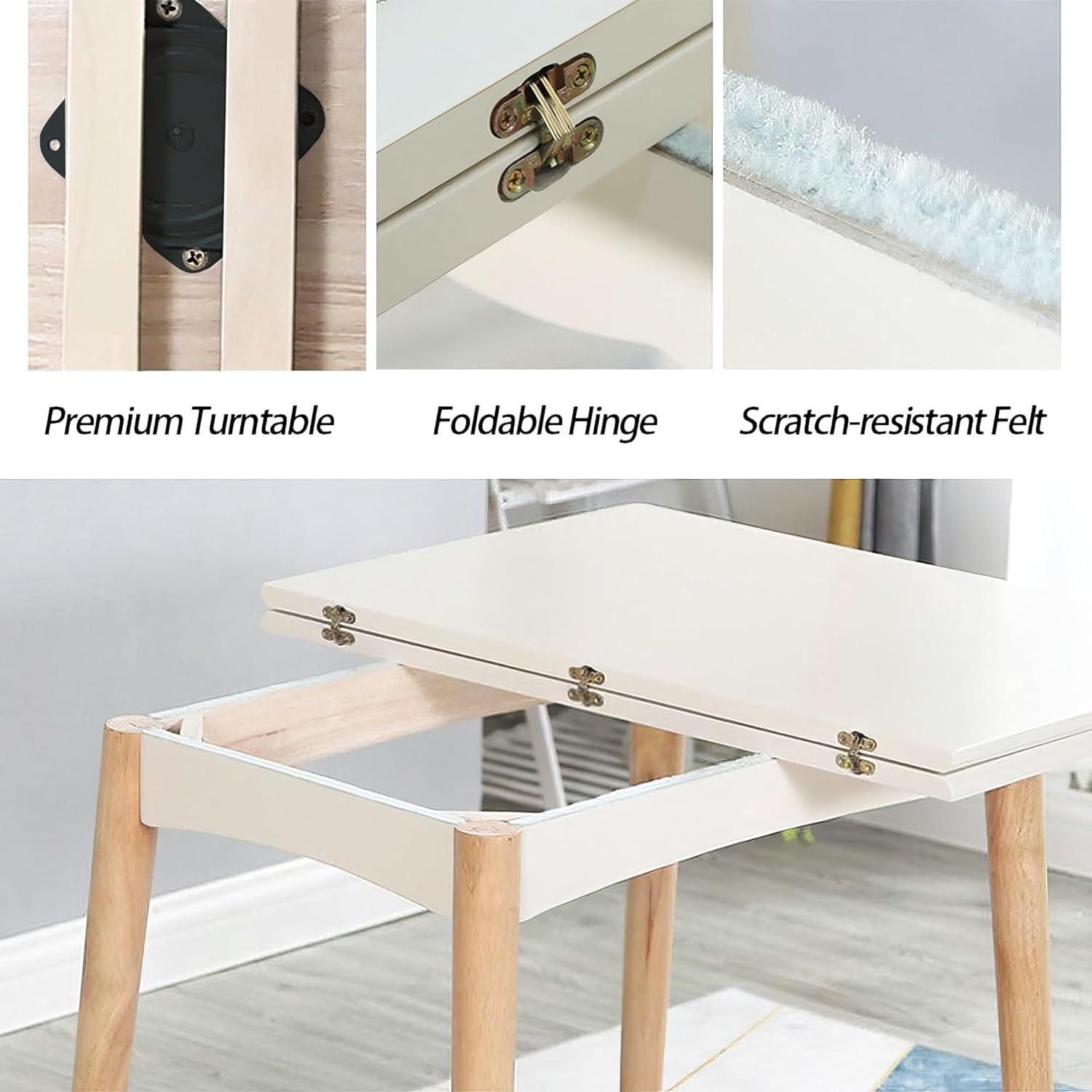 Mesa de comedor plegable de madera multifuncional de 47 pulgadas con patas de