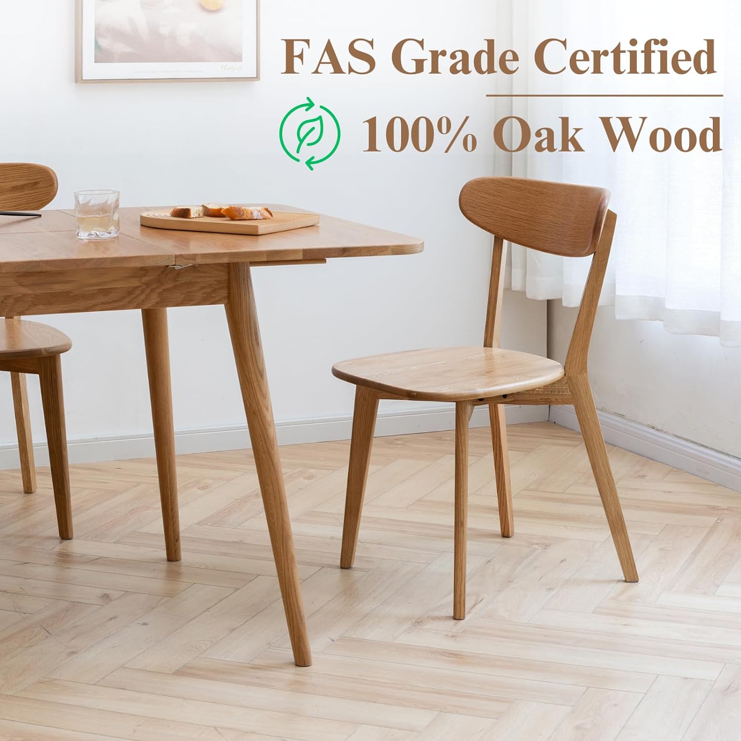 Sillas de comedor 100% madera de roble macizo, prácticas sillas de cocina para