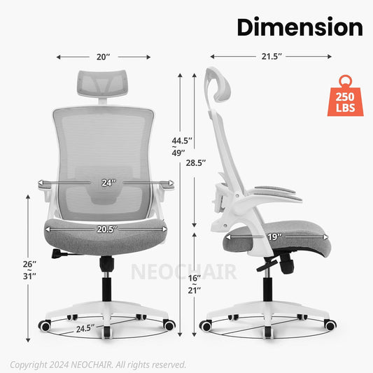 NEO CHAIR Silla de malla con respaldo alto con reposacabezas, altura ajustable...