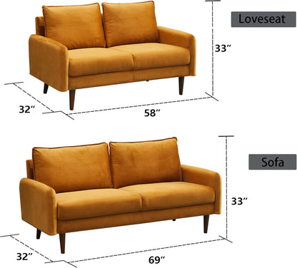 Sofá moderno de terciopelo con patas de madera para sala de estar, oficina,