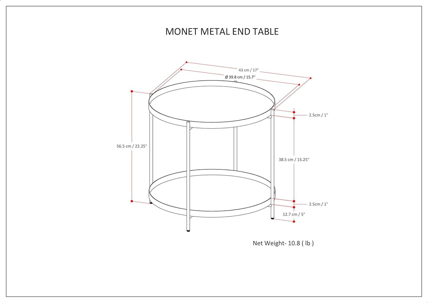 SIMPLIHOME Monet - Mesa auxiliar industrial de metal de 17 pulgadas de ancho en...