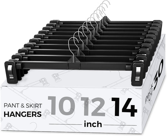 Smartor Perchas de plástico para pantalones, paquete de 30 perchas negras para...
