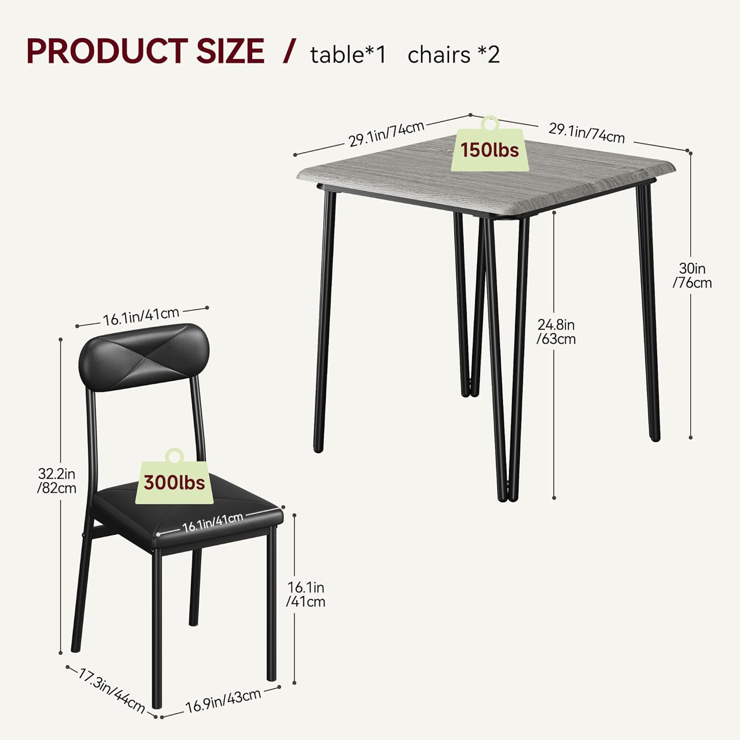 Mesa de cocina para 2, juego de mesa de comedor pequeña para 2, juego de 2