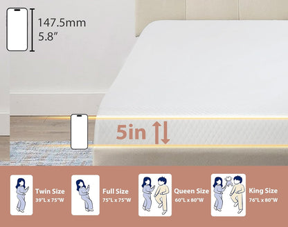 Colchón individual de 5 pulgadas, colchón de espuma viscoelástica de gel
