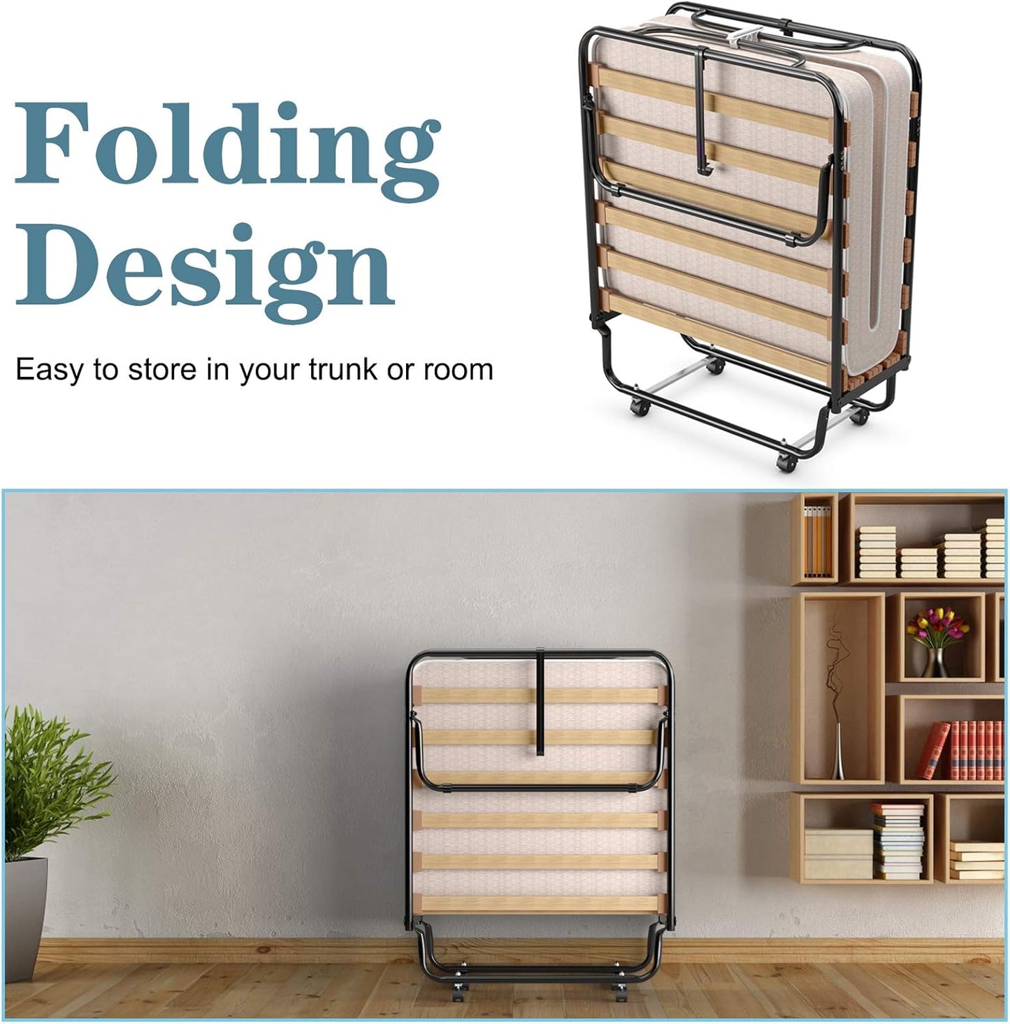 Camas plegables con colchón de espuma viscoelástica, cama plegable tamaño cuna