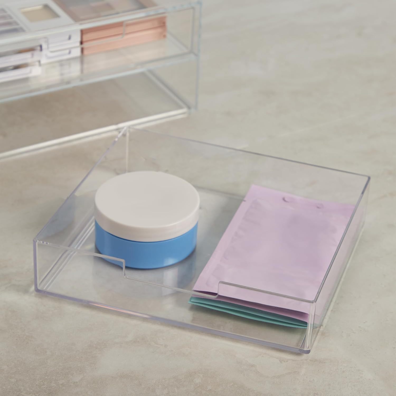 STORi Chloe - Juego de soporte de maquillaje transparente apilable y cajón...
