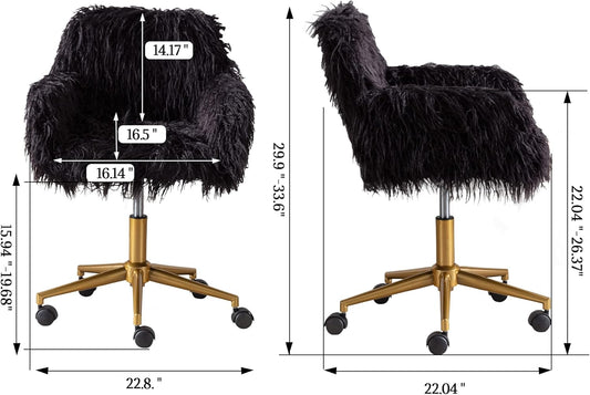 Goujxcy Silla de escritorio esponjosa, silla giratoria de piel sintética, silla...