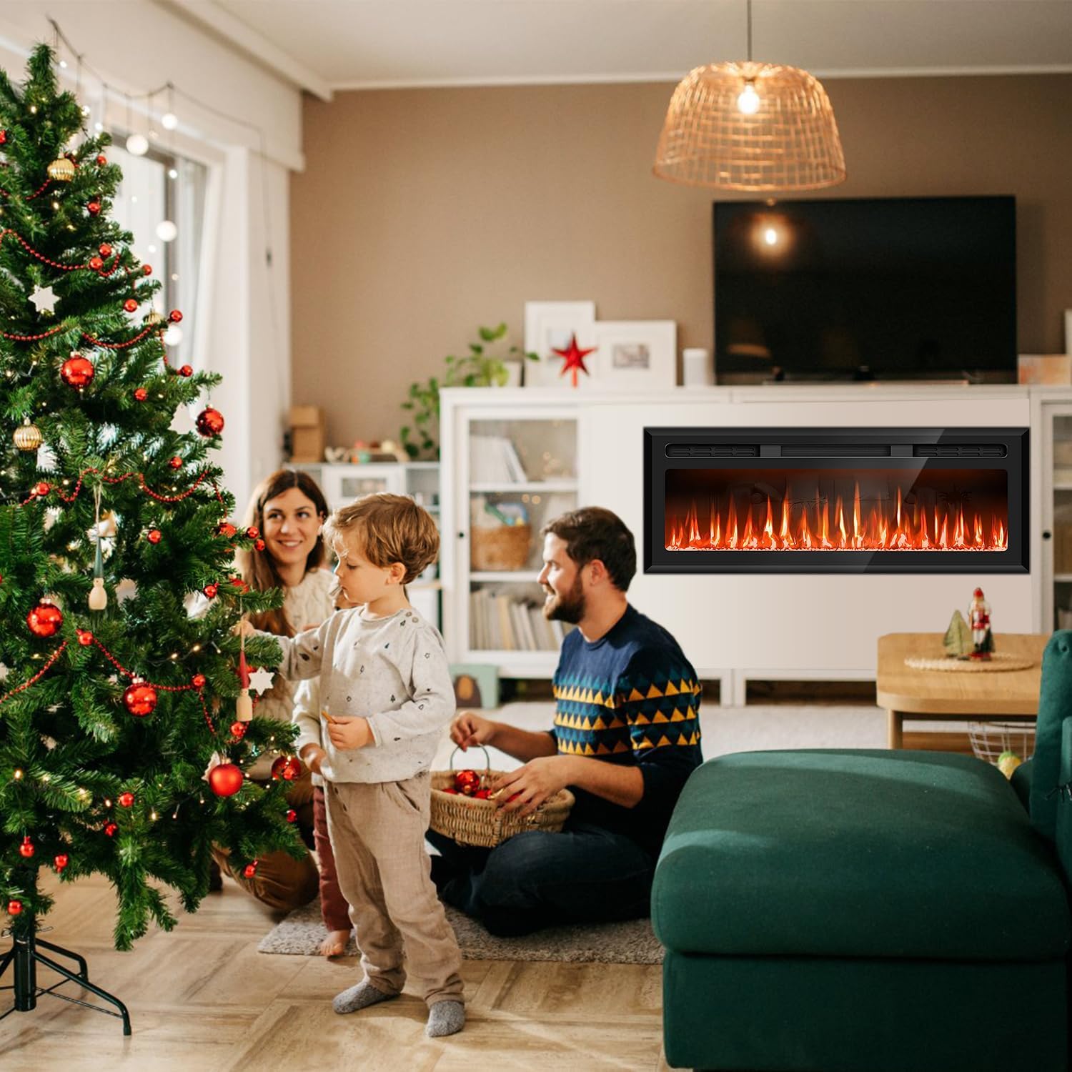 Chimenea eléctrica de espejo de 43 pulgadas montada en la pared y empotrada,...