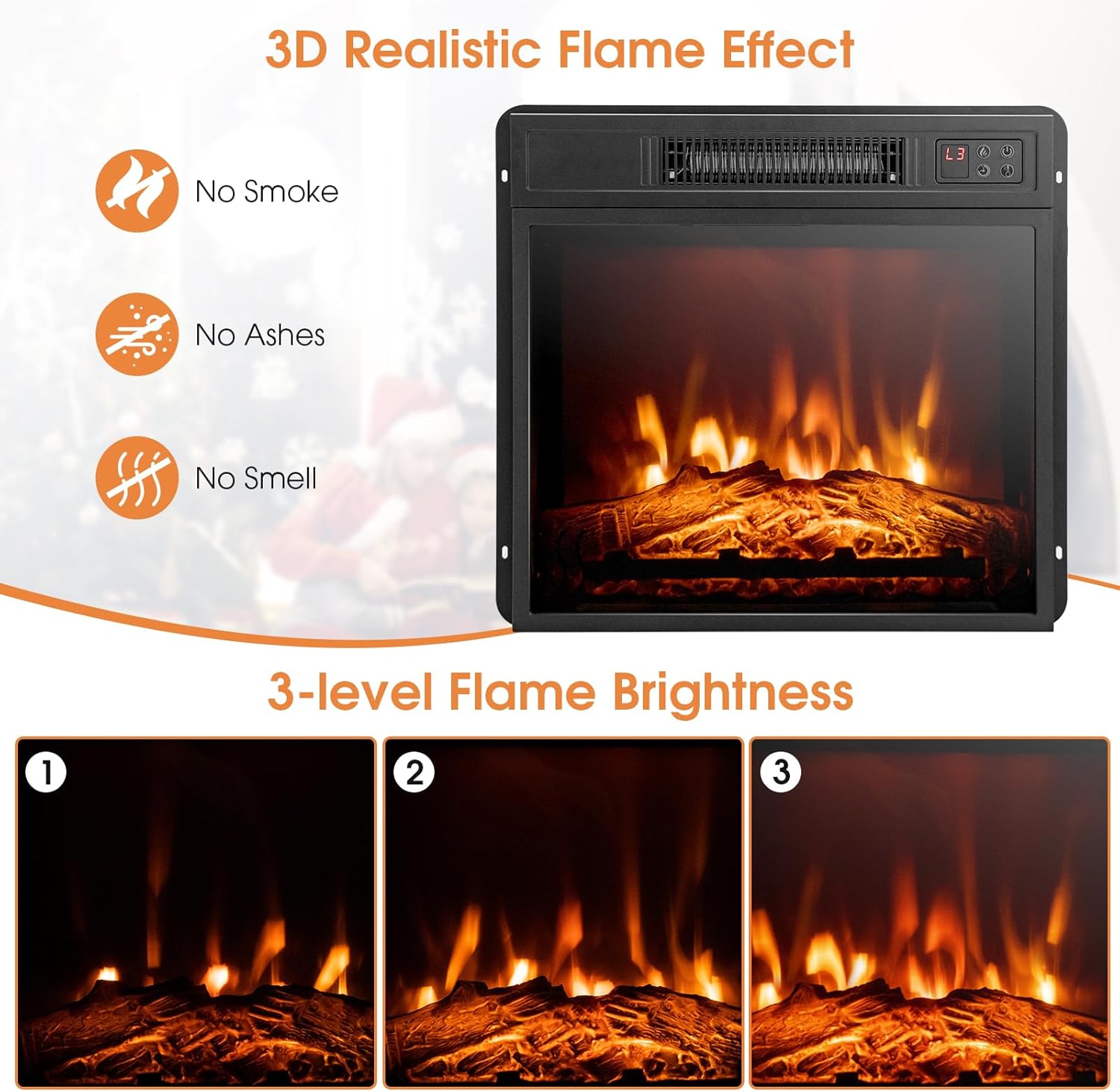 S AFSTAR Chimenea eléctrica con chimenea, calentador de chimenea de 1400 W y 32...
