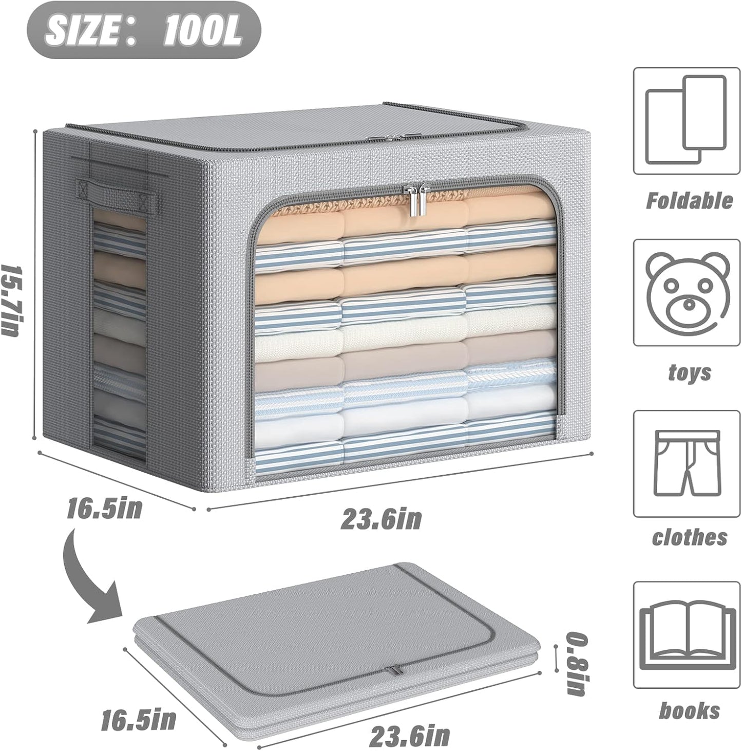 FHSQX Contenedores de almacenamiento de ropa, caja de almacenamiento plegable...