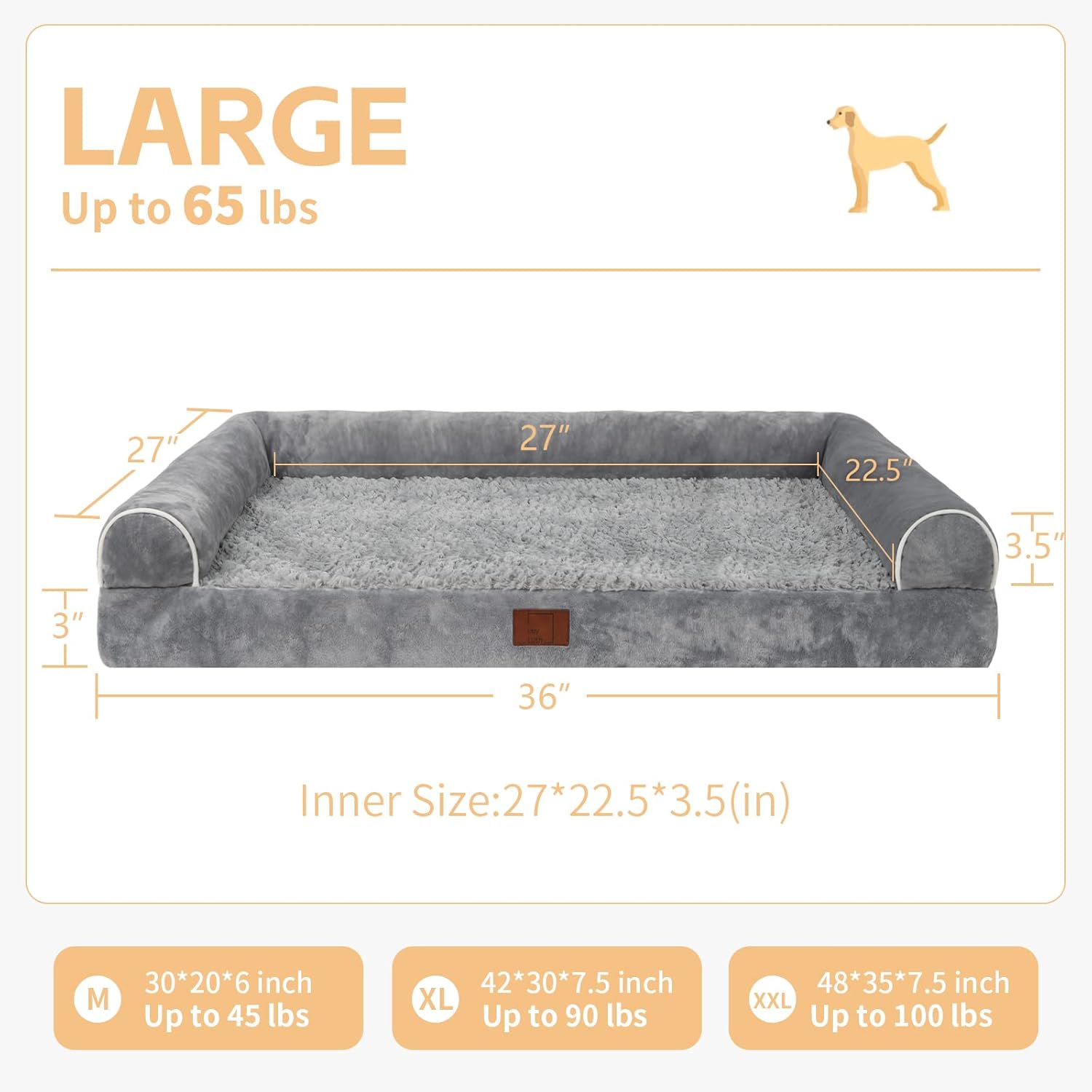 Cama grande para perros, camas para perros grandes, cama grande lavable con
