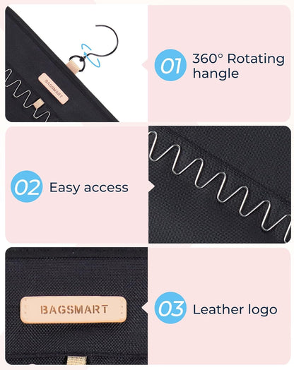 BAGSMART Organizador de collares colgantes, rollo de almacenamiento con ganchos...