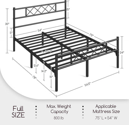 YAHEETECH - Base de cama metálica con cabecera, estribo, listones de acero y...