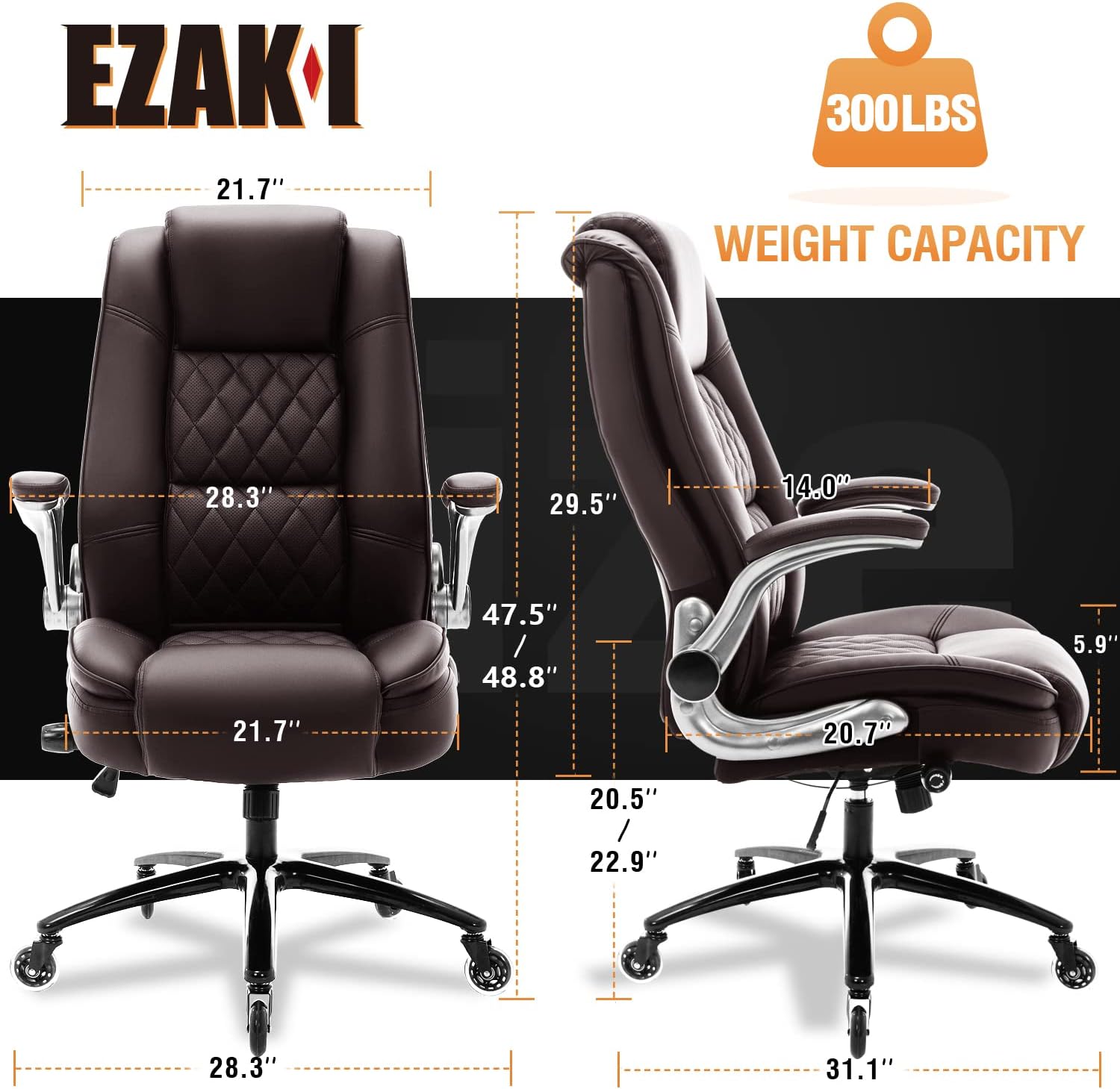 EZAKI Silla de oficina con respaldo alto, brazos abatibles, silla ejecutiva de...