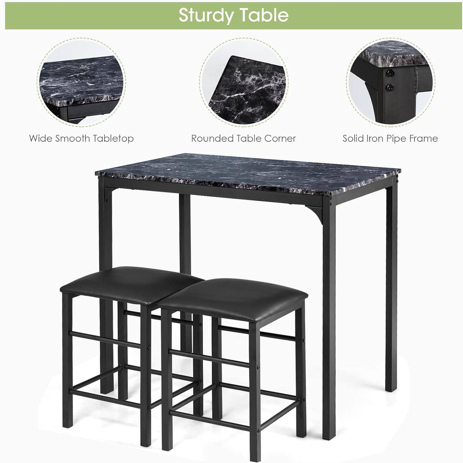 COSTWAY Juego de mesa de comedor de 3 piezas, mesa de desayuno y silla de