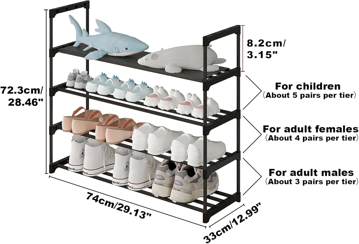 Calmootey Zapatero de 4 niveles, organizador de almacenamiento de zapatos de...