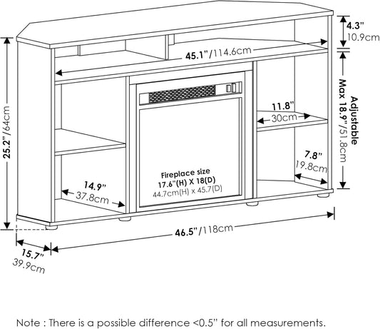 Furinno Jensen - Soporte esquinero para TV de hasta 55 pulgadas, con chimenea,...