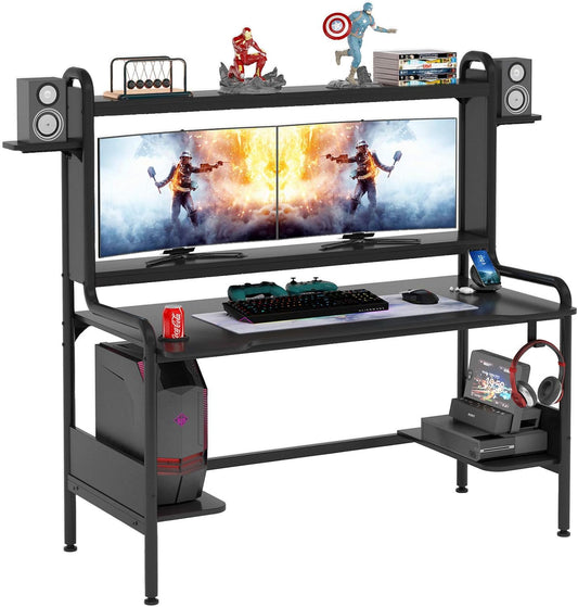 TIYASE Escritorio para juegos con soporte para monitor, escritorio para...