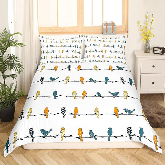 Juego de ropa de cama con estampado de pájaros y pájaros bohemios, floral,...