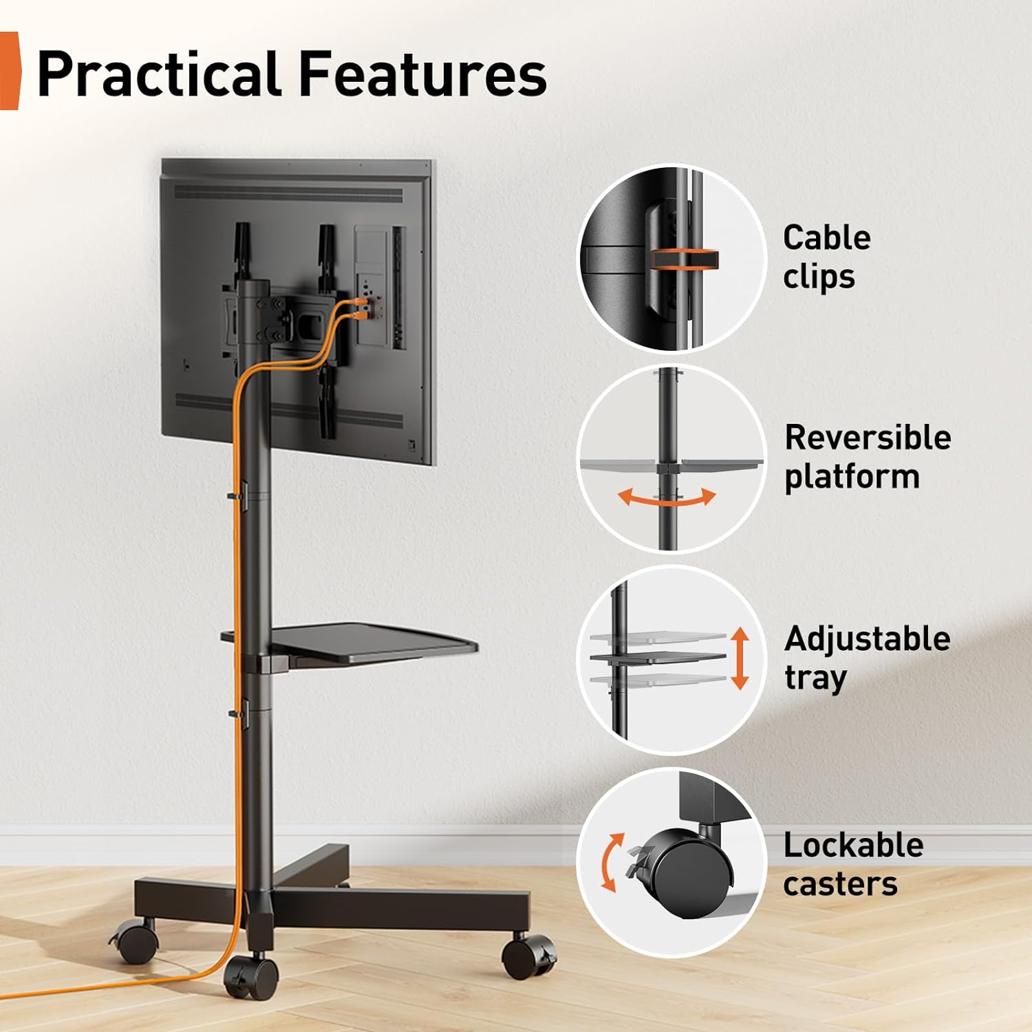 Perlegear Soporte de TV rodante para pantalla plana LED de 23 a 60...